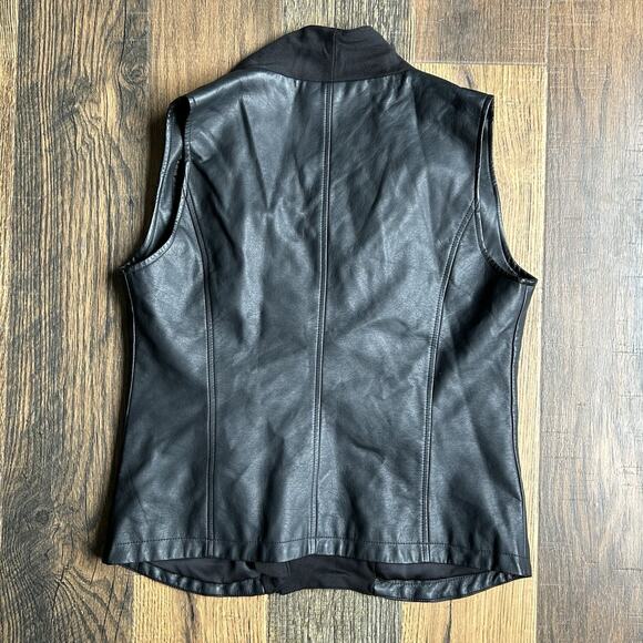 Olive & Oak Women’s Large Moto Vest Faux Leather Knit Panel Zip Black Sleeveless - Picture 2 of 9